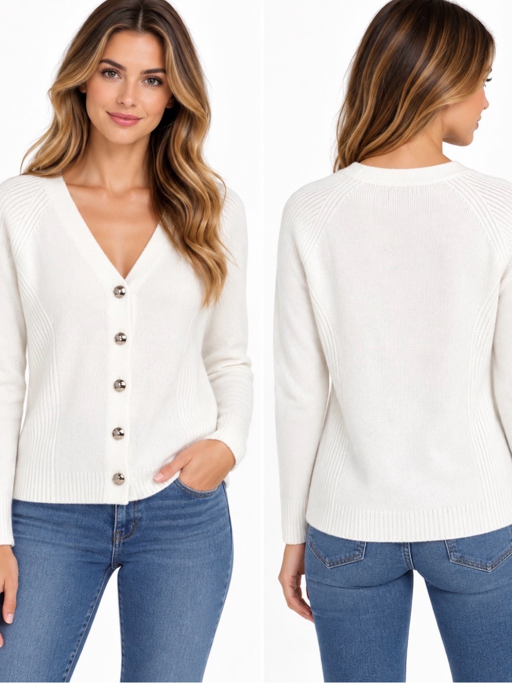 Joie NWT Ivory White V-Neck Button Front Cardigan Sweater M